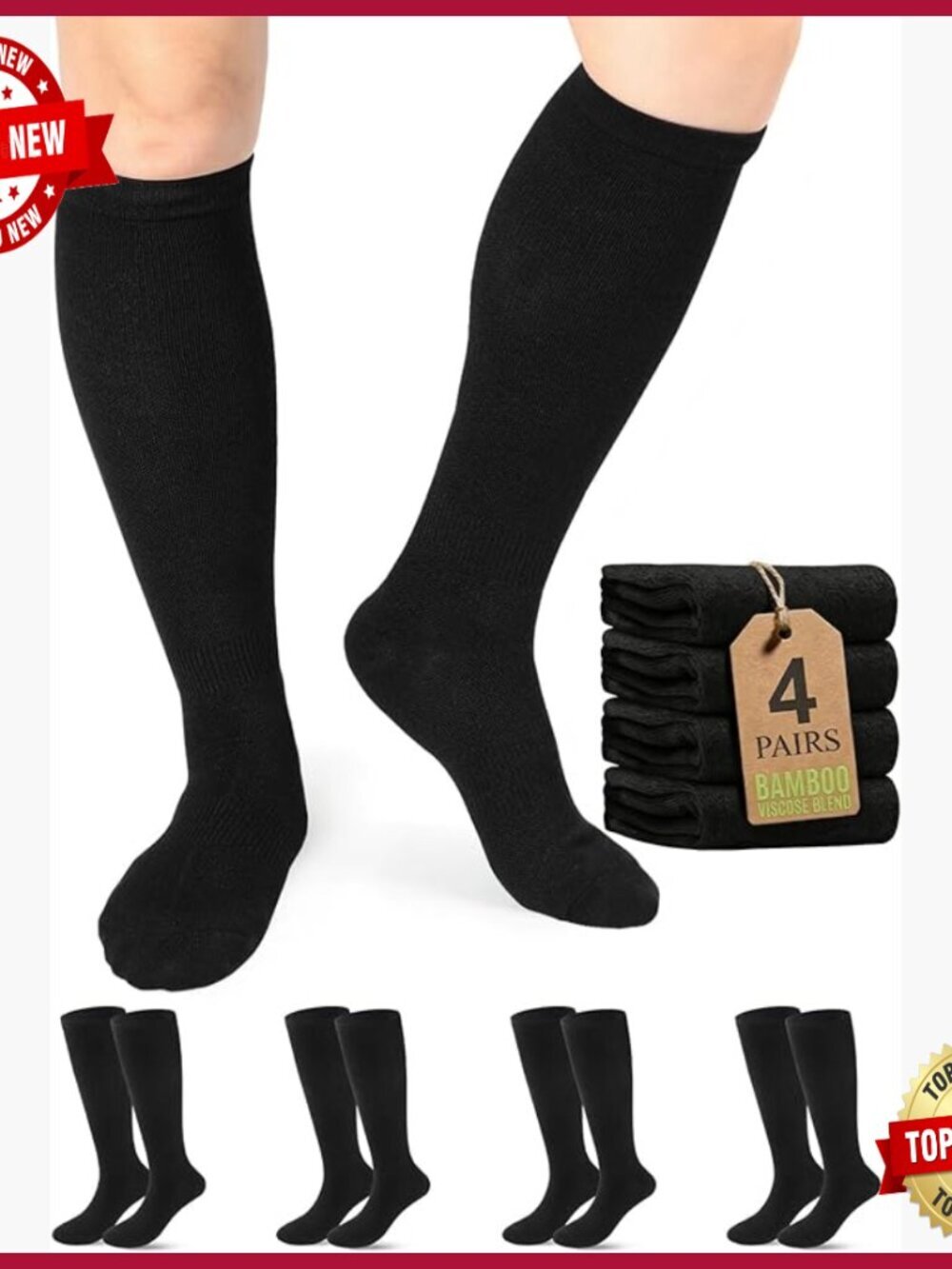Copper Bamboo Viscose Compression Socks, Knee High, Light Support